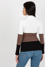 Turtleneck Rue Paris til dame fra MS StyleHaven, laget av Bomull; Elastan-1, farge Brun, størrelse S/M, med sleeveless; 3-4 ermer, perfekt til casual; dress