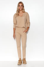 Sett Makadamia til dame fra MS StyleHaven, laget av Bomull, farge beige, størrelse 44/46, med long ermer, perfekt til casual; dress