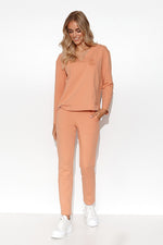 Sett Makadamia til dame fra MS StyleHaven, laget av Bomull, farge beige 2, størrelse 40/42, med long ermer, perfekt til casual; dress