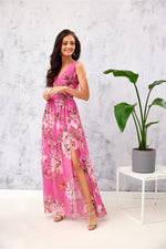 Floral Elegance – Roco Fashion Chiffon Maxikjole fra MS StyleHaven, størrelse 42, med sleeveless, bukselengde long, kjolelengde maxi, kjolestil sheath
