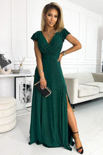 Crystal Maxi Dress fra Numoco – elegant omslagskjole med høy spalte til dame fra MS StyleHaven, laget av polyester, farge Rød, størrelse M, med sleeveless; short ermer, perfekt til casual; dress