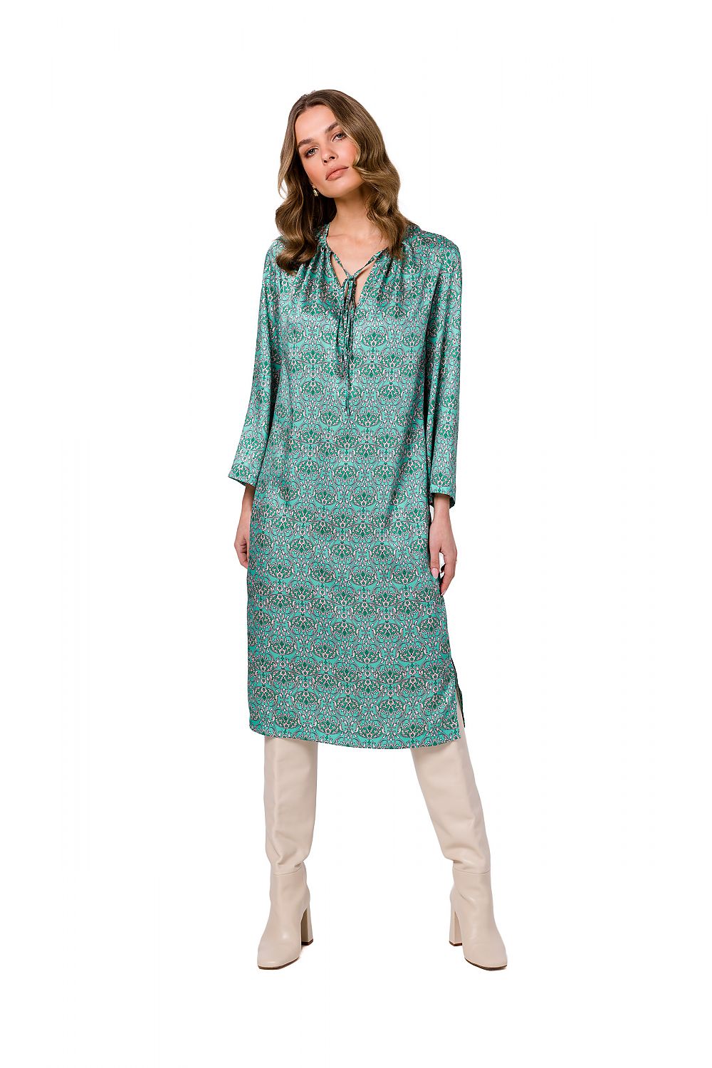 Dagkjole Stylove til dame fra MS StyleHaven, laget av polyester; Elastan-1, farge Brun, størrelse XXL, med lang ermer, perfekt til dress