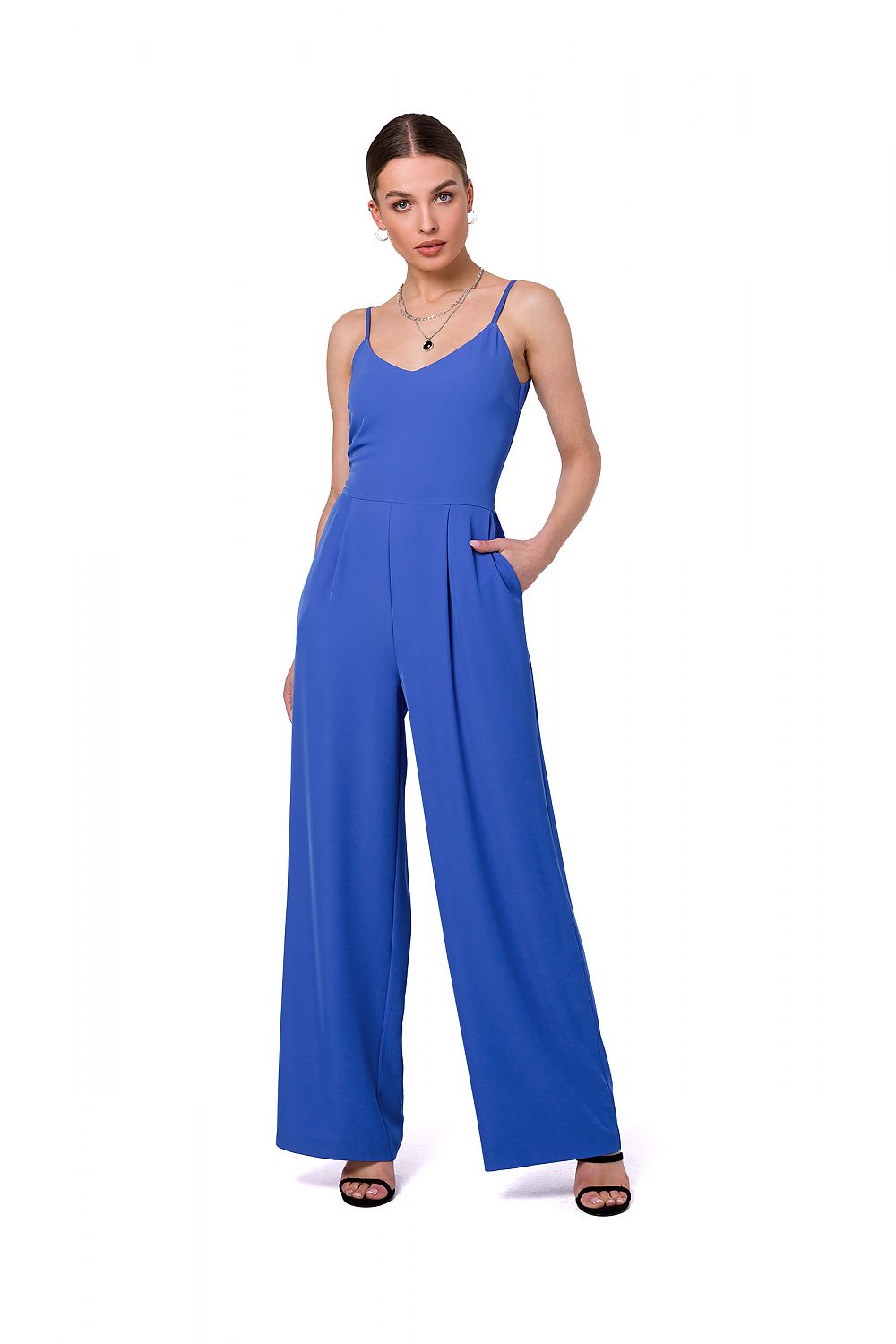 Jumbsuit Stylove til dame fra MS StyleHaven, laget av polyester; Elastan-1, farge Blå, størrelse s, med sleeveless ermer, perfekt til dress