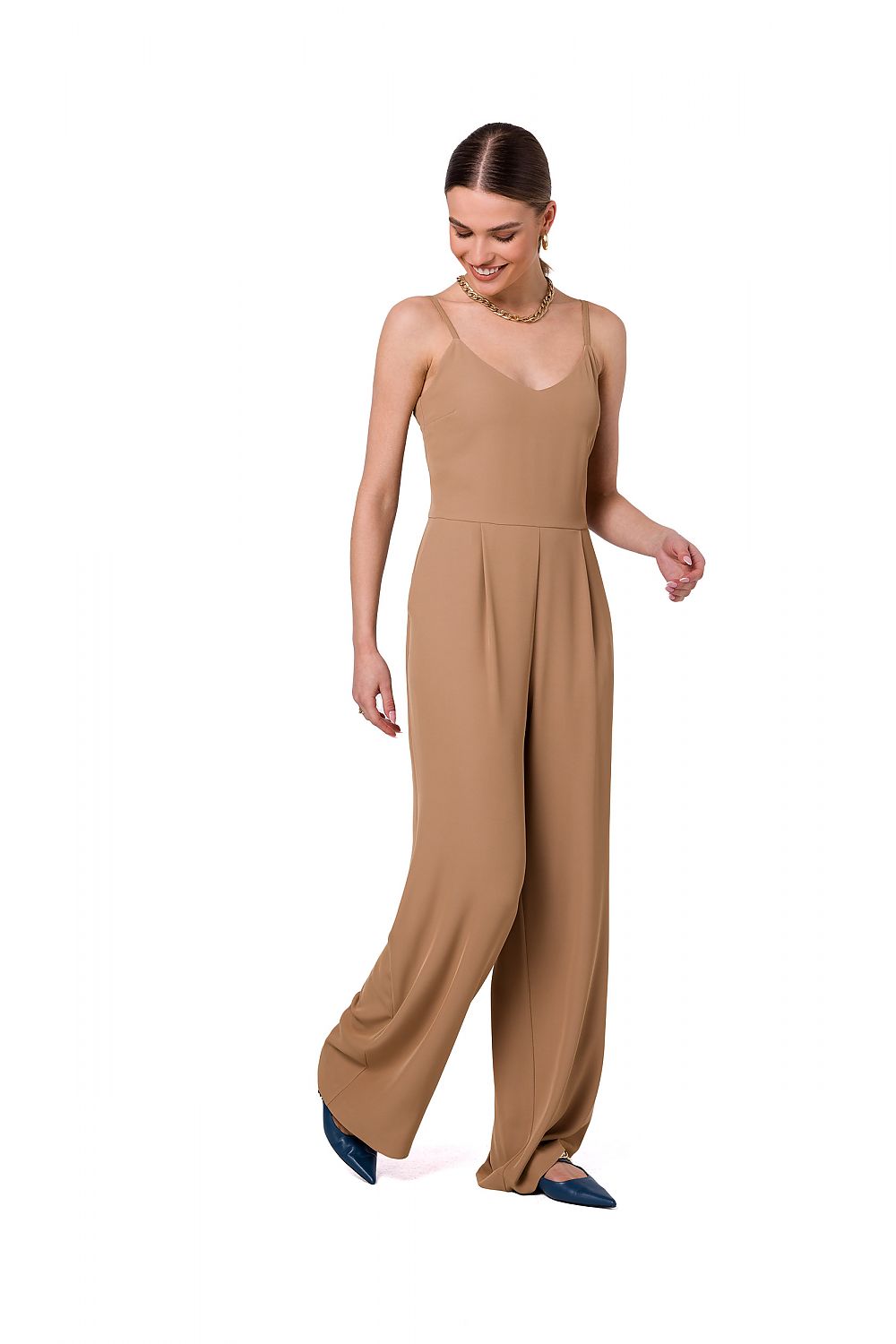 Jumbsuit Stylove til dame fra MS StyleHaven, laget av polyester; Elastan-1, farge beige, størrelse s, med sleeveless ermer, perfekt til dress