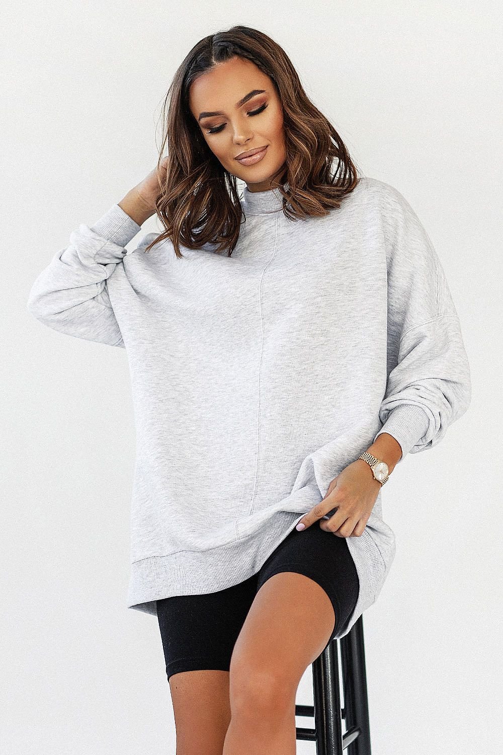 Sweatshirt IVON til dame fra MS StyleHaven, laget av Bomull; Elastan, farge Grå, størrelse XS/S, med sleeveless ermer, perfekt til casual; dress