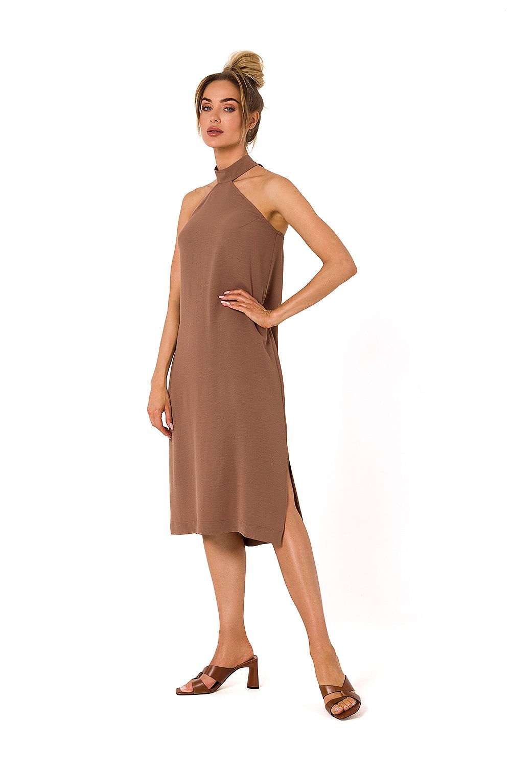 Dagkjole Moe til dame fra MS StyleHaven, laget av polyester, farge Brun, størrelse s, med sleeveless ermer, midi lengde, kjolestil sheath, perfekt til dress