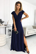 Crystal Maxi Dress fra Numoco – elegant omslagskjole med høy spalte til dame fra MS StyleHaven, laget av polyester, farge Rød, størrelse XL, med sleeveless; short ermer, perfekt til casual; dress