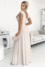 Crystal Maxi Dress fra Numoco – elegant omslagskjole med høy spalte til dame fra MS StyleHaven, laget av polyester, farge Grønn, størrelse XS, med sleeveless; short ermer, perfekt til casual; dress