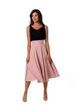High-waisted Flared Midi-skjørt - BeWear til dame fra MS StyleHaven, laget av polyester, farge Rosa, størrelse s, med short ermer, midi lengde, perfekt til dress