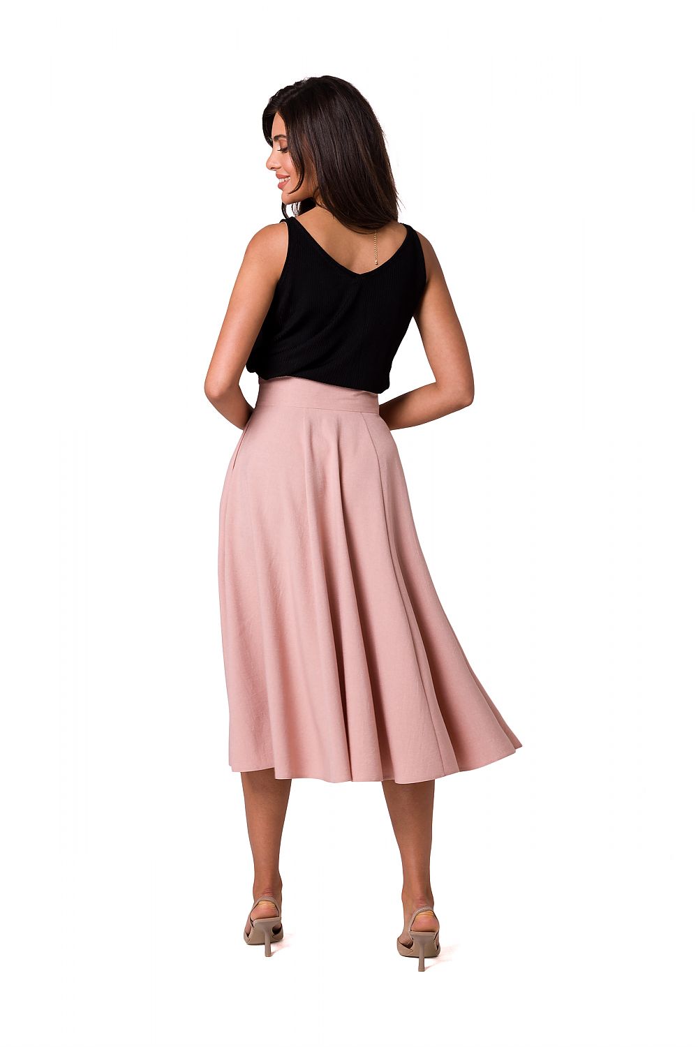 High-waisted Flared Midi-skjørt - BeWear til dame fra MS StyleHaven, laget av polyester, farge Rosa, størrelse M, med short ermer, perfekt til dress