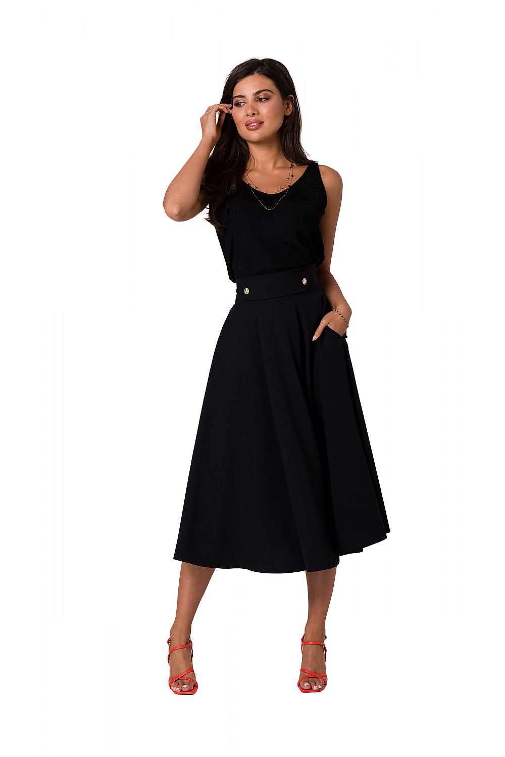 High-waisted Flared Midi-skjørt - BeWear til dame fra MS StyleHaven, laget av polyester, farge Rosa, størrelse XXL, med short ermer, perfekt til dress