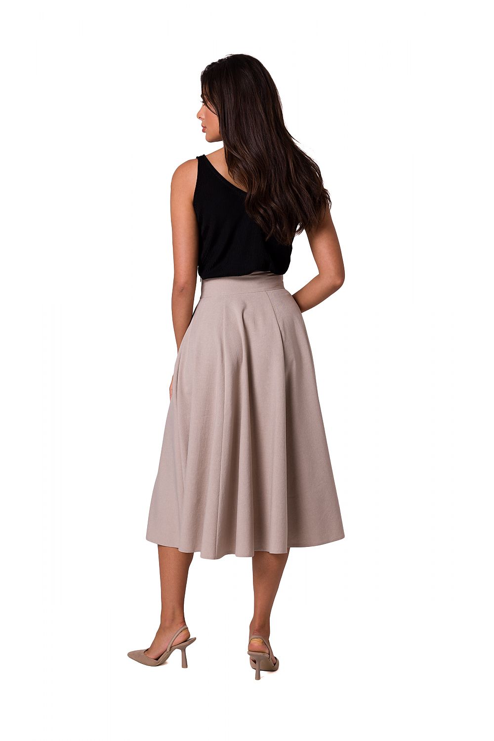 High-waisted Flared Midi-skjørt - BeWear til dame fra MS StyleHaven, laget av polyester, farge Grønn, størrelse L, med short ermer, perfekt til dress
