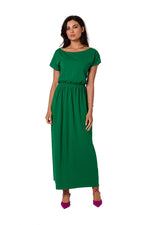 Dagskjole BeWear til dame fra MS StyleHaven, laget av Bomull; Elastan-1, farge Grønn, størrelse s, med short ermer, maxi lengde, kjolestil sheath, perfekt til dress