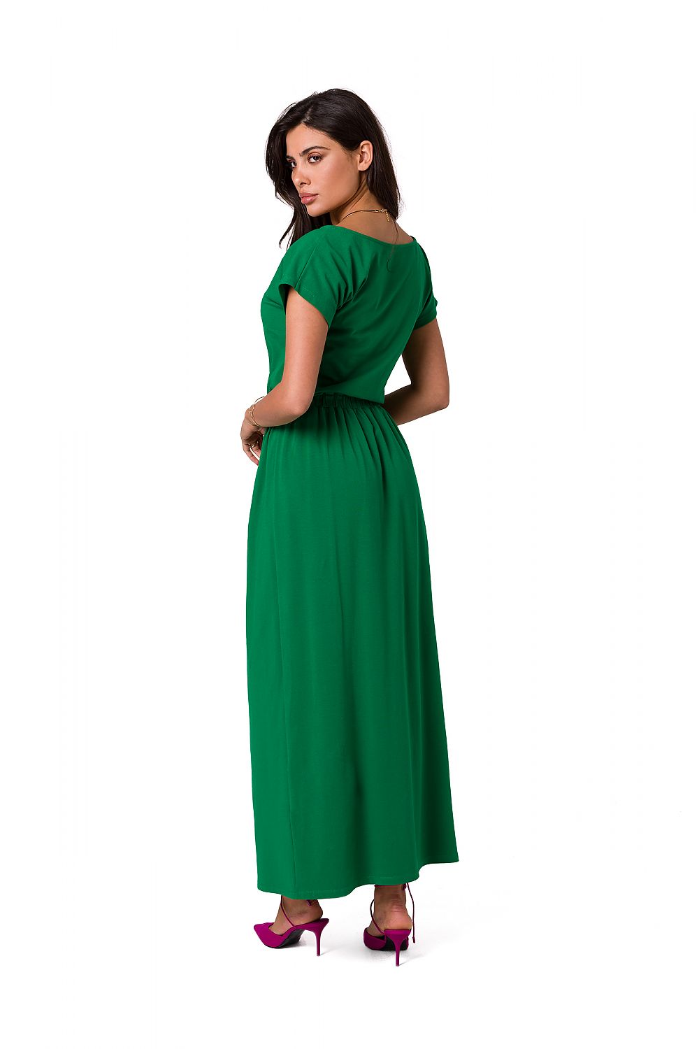 Dagskjole BeWear til dame fra MS StyleHaven, laget av Bomull; Elastan-1, farge Grønn, størrelse M, med short ermer, perfekt til dress