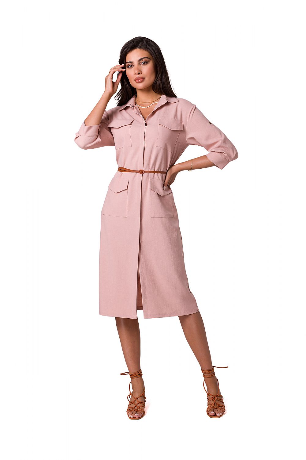 Dagskjole BeWear til dame fra MS StyleHaven, laget av polyester, farge Rosa, størrelse s, med 45720 ermer, midi lengde, kjolestil a-line, perfekt til dress