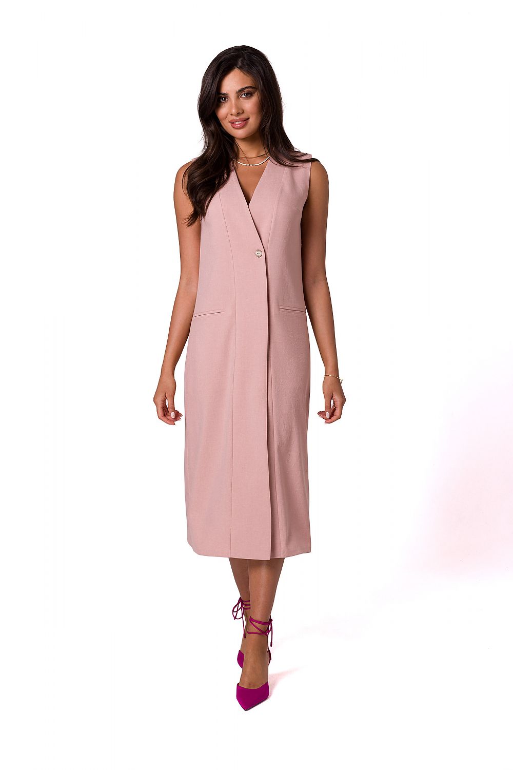 Dagskjole BeWear til dame fra MS StyleHaven, laget av polyester, farge beige, størrelse L, med long ermer, perfekt til dress