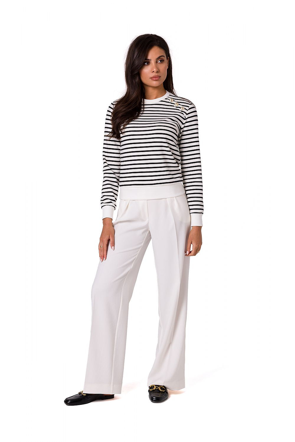 Stripete bomullsgenser fra BeWear til dame fra MS StyleHaven, laget av Bomull; polyester, farge Hvit, størrelse M, med long ermer, perfekt til dress