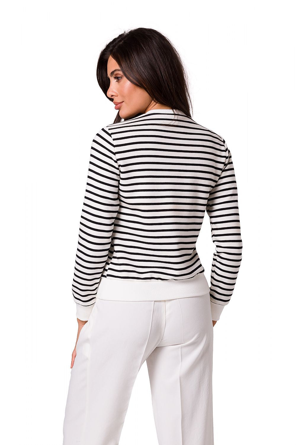 Stripete bomullsgenser fra BeWear til dame fra MS StyleHaven, laget av Bomull; polyester, farge Hvit, størrelse L, med long ermer, perfekt til dress