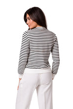 Stripete bomullsgenser fra BeWear til dame fra MS StyleHaven, laget av Bomull; polyester, farge Hvit, størrelse L, med long ermer, perfekt til dress