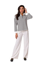 Stripete genser med høy krage - BeWear til dame fra MS StyleHaven, laget av Bomull; polyester, farge Hvit, størrelse M, med long ermer, perfekt til dress