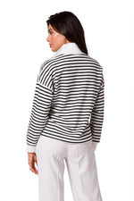 Stripete genser med høy krage - BeWear til dame fra MS StyleHaven, laget av Bomull; polyester, farge Hvit, størrelse L, med long ermer, perfekt til dress