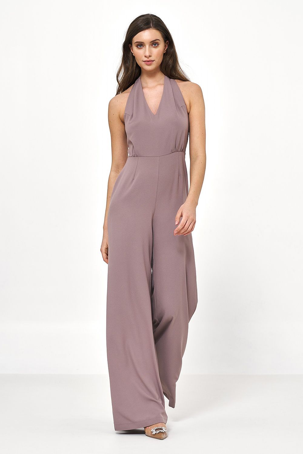 Jumpsuit Nife til dame fra MS StyleHaven, laget av polyester, farge Brun, størrelse 34, med sleeveless ermer, perfekt til casual; dress