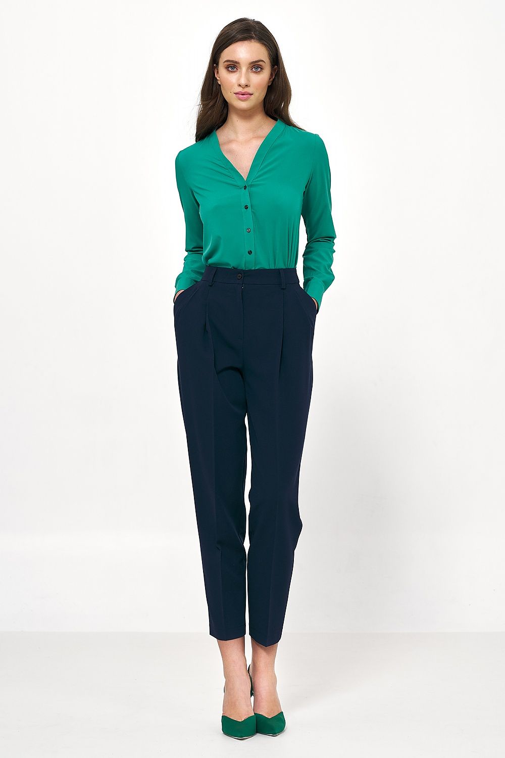 Damebukser Nife til dame fra MS StyleHaven, laget av polyester; Viskose, farge Marineblå, størrelse 38, med long ermer, perfekt til casual; dress