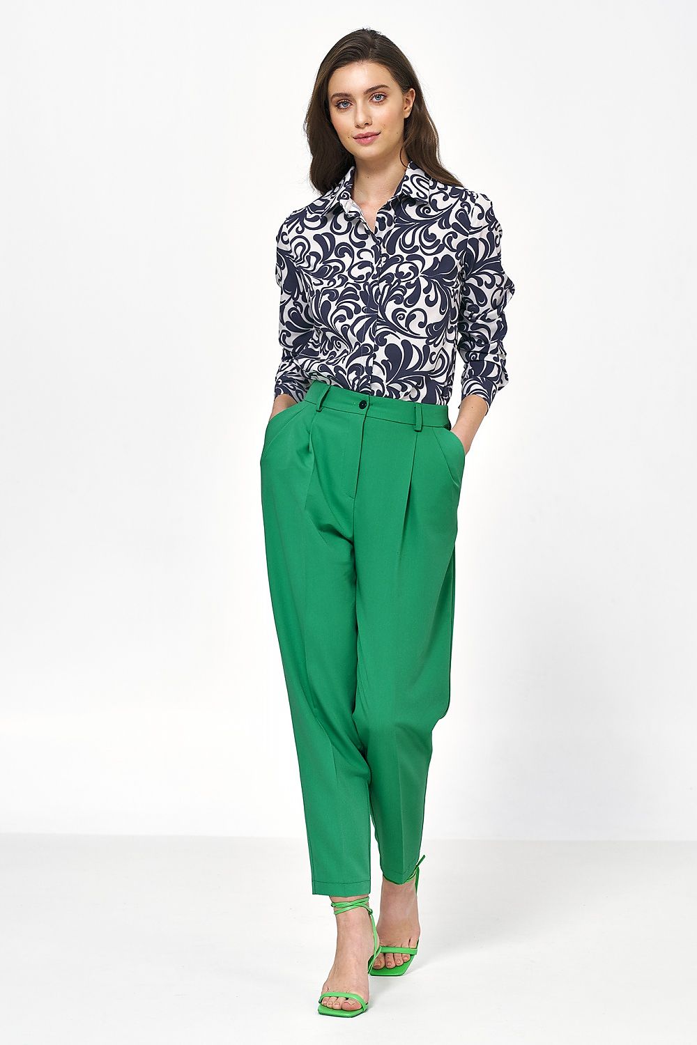 Damebukser Nife til dame fra MS StyleHaven, laget av polyester; Viskose, farge Grønn, størrelse 36, med long ermer, perfekt til casual; dress