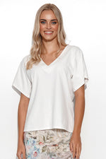 Bluse Makadamia til dame fra MS StyleHaven; laget av Bomull; farge beige; stÃƒÂ¸rrelse 36/38; med short ermer; perfekt til casual; dress