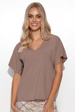 Bluse Makadamia til dame fra MS StyleHaven; laget av Bomull; farge beige 2; stÃƒÂ¸rrelse 36/38; med short ermer; perfekt til casual; dress