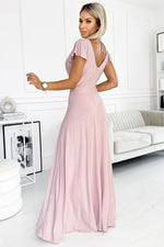 Crystal Maxi Dress fra Numoco – elegant omslagskjole med høy spalte til dame fra MS StyleHaven, laget av polyester, farge Grønn, størrelse M, med sleeveless; short ermer, perfekt til casual; dress