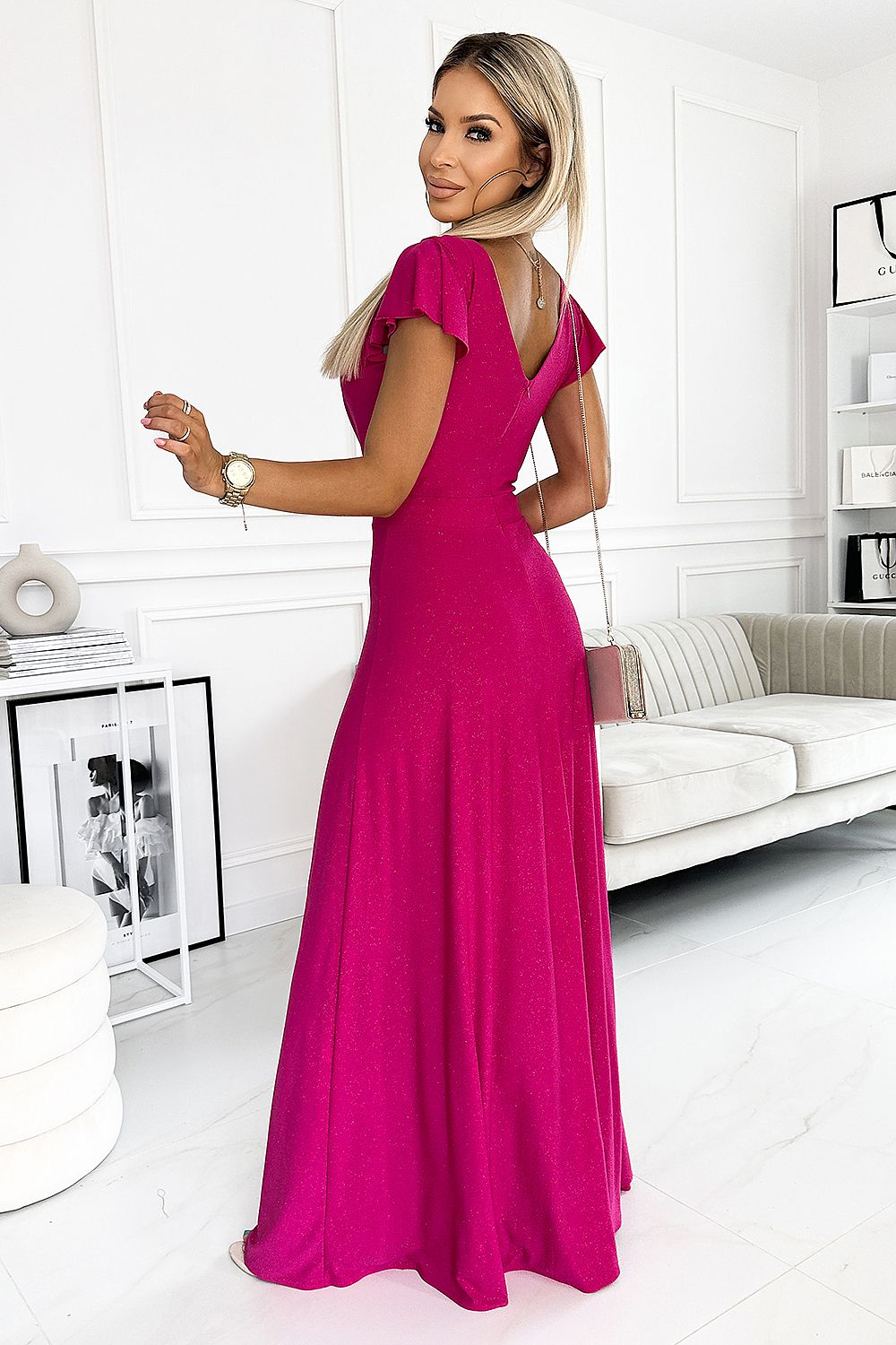 Crystal Maxi Dress fra Numoco – elegant omslagskjole med høy spalte til dame fra MS StyleHaven, laget av polyester, farge Grønn, størrelse XL, med sleeveless; short ermer, perfekt til casual; dress