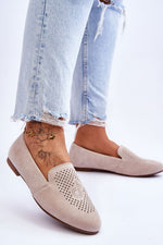 Mocassin Step in Style til dame fra MS StyleHaven, laget av polyester, med detaljer i suede, farge beige, størrelse 36, med long ermer, hælhøyde low; flat, skostørrelse 36; 37; 38; 39; 40; 41, perfekt til casual; dress