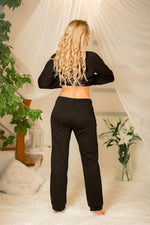 Maio Relax Pants fra Kalimo til dame fra MS StyleHaven, laget av Bomull; Elastan, farge Svart, størrelse S, med long; 3-4 ermer, perfekt til casual; dress