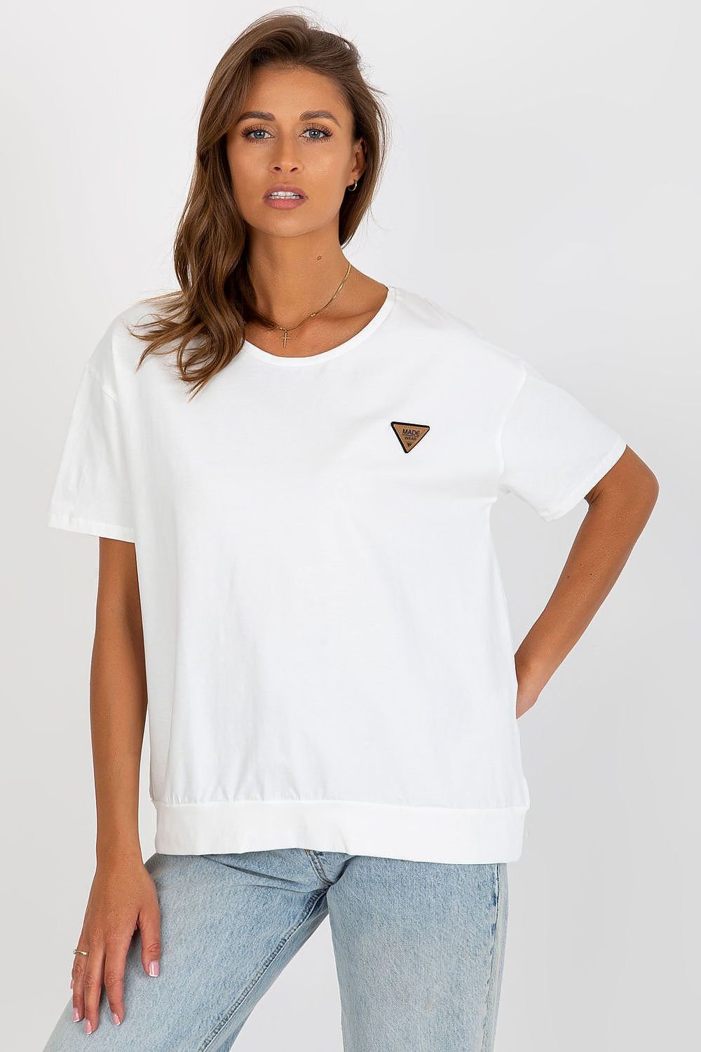 Bluse - Relevance til dame fra MS StyleHaven, laget av Bomull, farge beige, størrelse S/M, med short ermer, perfekt til casual; dress