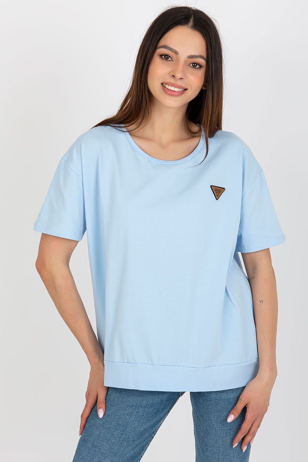 Bluse - Relevance til dame fra MS StyleHaven, laget av Bomull, farge Blå, størrelse L/XL, med short ermer, perfekt til casual; dress