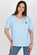 Bluse - Relevance til dame fra MS StyleHaven, laget av Bomull, farge Blå, størrelse L/XL, med short ermer, perfekt til casual; dress