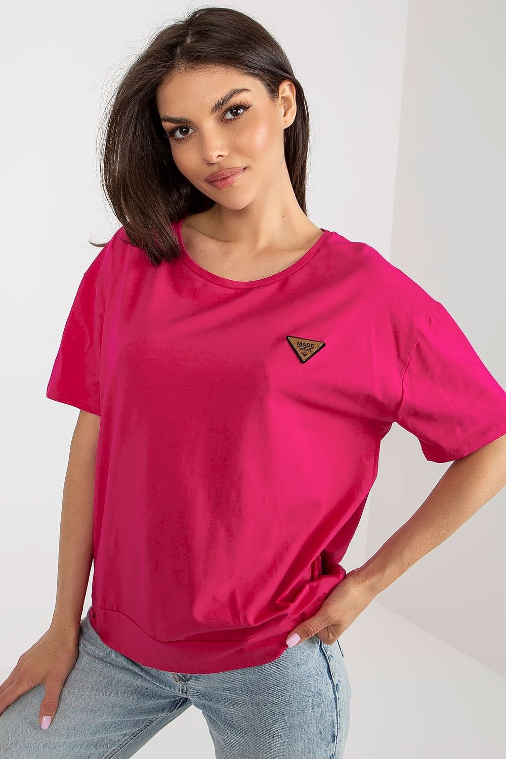 Bluse - Relevance til dame fra MS StyleHaven, laget av Bomull, farge Rosa, størrelse L/XL, med short ermer, perfekt til casual; dress