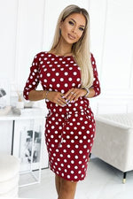 Polka Dot kjole til dame fra MS StyleHaven, laget av Viskose, farge Marineblå, størrelse XS, med 45720 ermer, knee-1; mini; short lengde, kjolestil flared; babydoll; blouson; empire-waist; a-line, perfekt til casual; dress