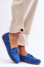 Mocassin Step in Style til dame fra MS StyleHaven, laget av polyester, med detaljer i suede; faux-leather, farge Blå, størrelse 36, med long ermer, hælhøyde flat, skostørrelse 36; 37; 38; 39; 40; 41, perfekt til casual