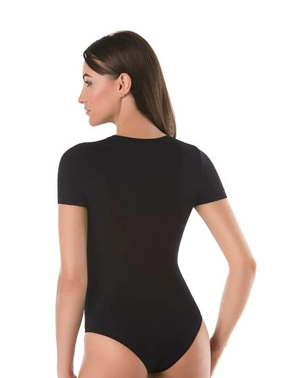 Klassisk bodysuit for kvinner – Teyli til dame fra MS StyleHaven, laget av Viskose; Elastan, farge Svart, størrelse S, med cap; short ermer, perfekt til casual; dress