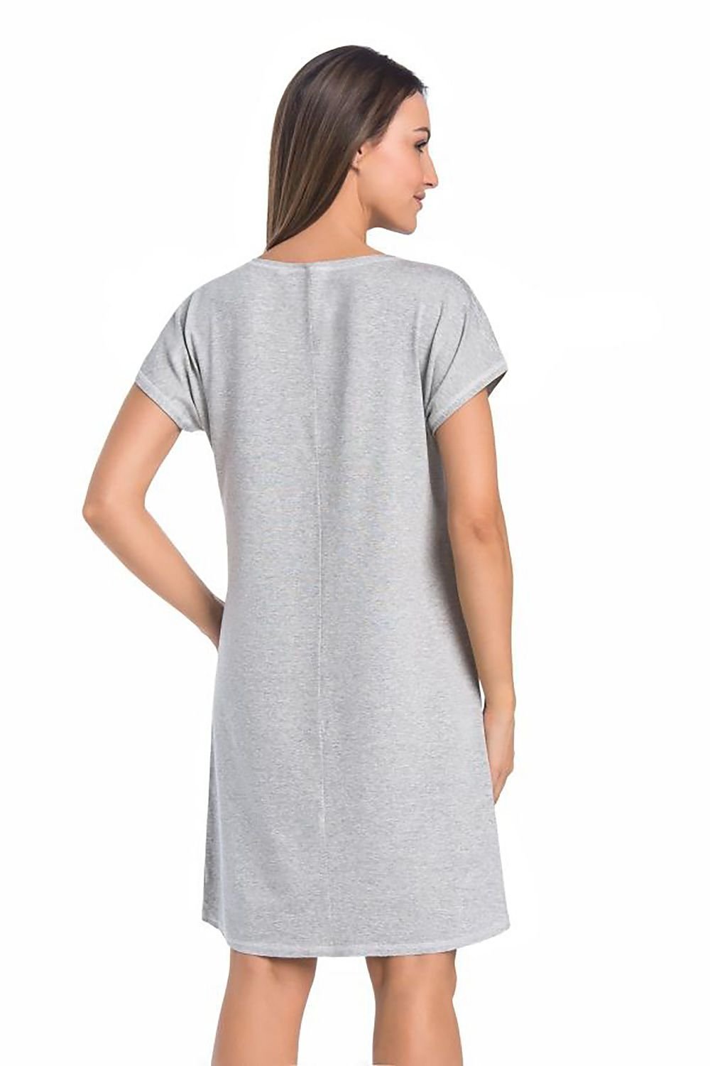 Teyli Nightshirt – Klassisk Eleganse i Svart til dame fra MS StyleHaven, laget av Elastan; Viskose, farge Grå, størrelse S, med cap; short ermer, perfekt til casual; dress