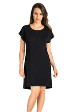 Teyli Nightshirt – Klassisk Eleganse i Svart til dame fra MS StyleHaven, laget av Elastan; Viskose, farge Marineblå, størrelse XS, med cap; short ermer, perfekt til casual; dress