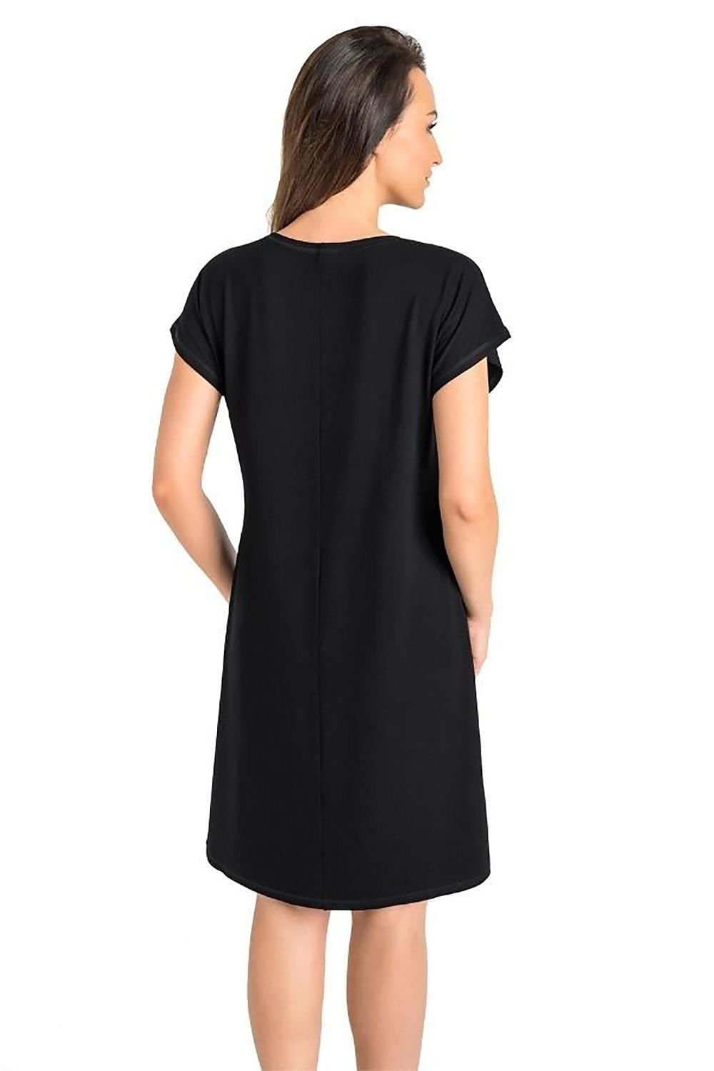 Teyli Nightshirt – Klassisk Eleganse i Svart til dame fra MS StyleHaven, laget av Elastan; Viskose, farge Marineblå, størrelse S, med cap; short ermer, perfekt til casual; dress