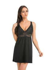 Teyli Gloria Nattkjole – Eleganse og Sensualitet til dame fra MS StyleHaven, laget av Viskose; Elastan, farge Svart, størrelse XS, med sleeveless ermer, babydoll; chemise-1 stil, perfekt til casual; dress