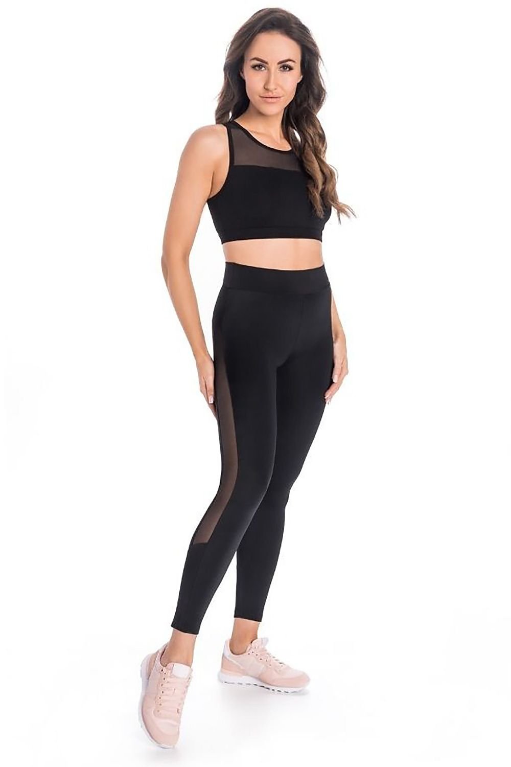 Teyli Leggings med høy midje med mesh til dame fra MS StyleHaven, laget av Bomull; Elastan; Netting, farge beige, størrelse XS, med long ermer, bukselengde long, perfekt til casual; dress