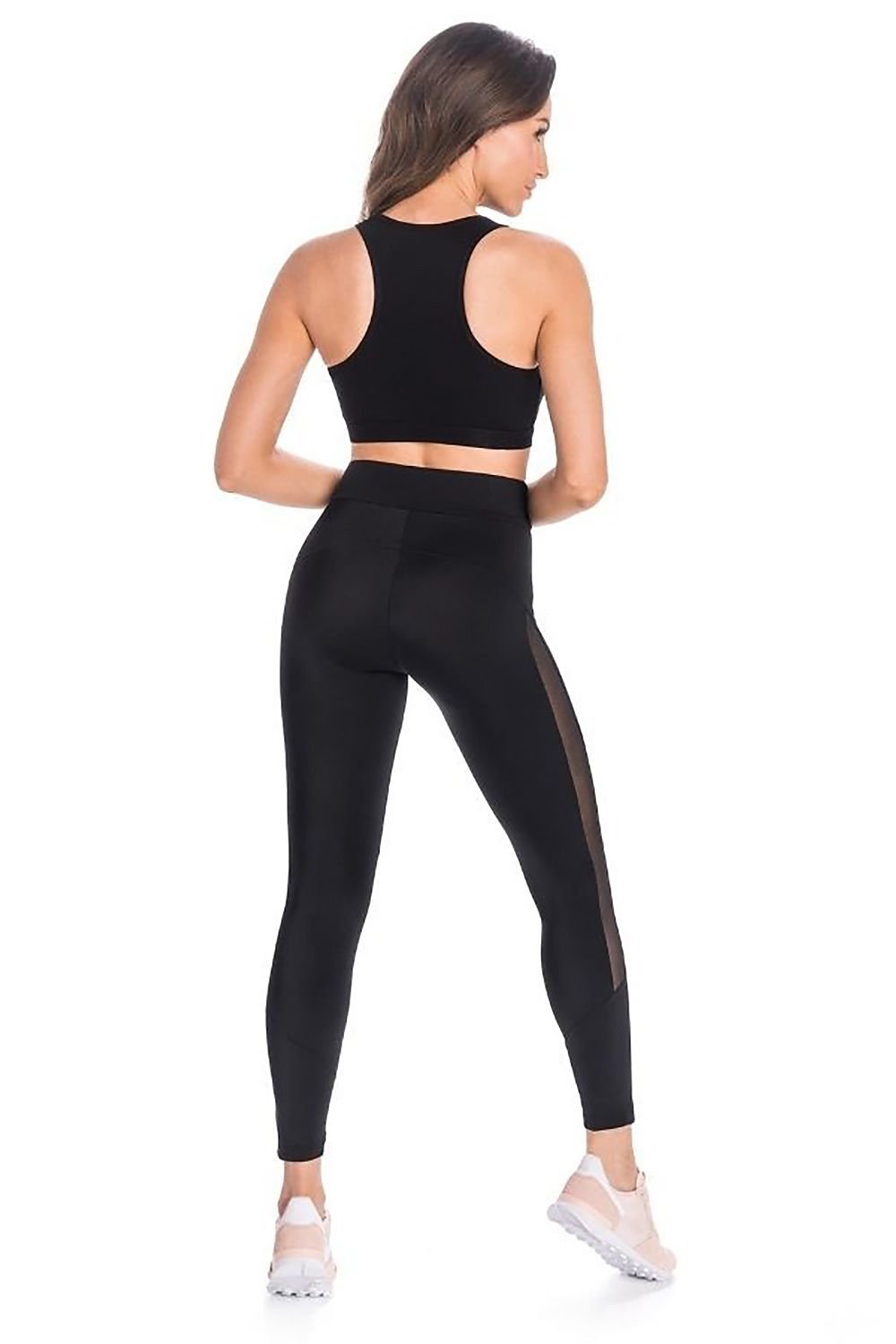 Teyli Leggings med høy midje med mesh til dame fra MS StyleHaven, laget av Bomull; Elastan; Netting, farge beige, størrelse S, med long ermer, perfekt til casual; dress