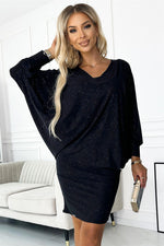 Batwing kjole til dame fra MS StyleHaven, laget av polyester, farge Svart, størrelse L/XL, med long ermer, perfekt til casual; dress