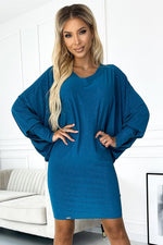 Batwing kjole til dame fra MS StyleHaven, laget av polyester, farge Blå, størrelse L/XL, med long ermer, perfekt til casual; dress