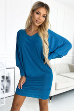 Batwing kjole til dame fra MS StyleHaven, laget av polyester, farge Blå, størrelse 2XL/3XL, med long ermer, perfekt til casual; dress